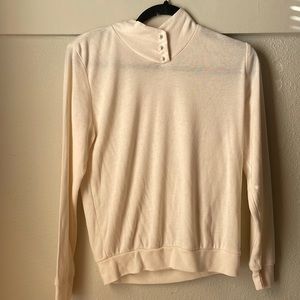 Vintage pastel yellow sheer long sleeve blouse with Pearl button neck detail